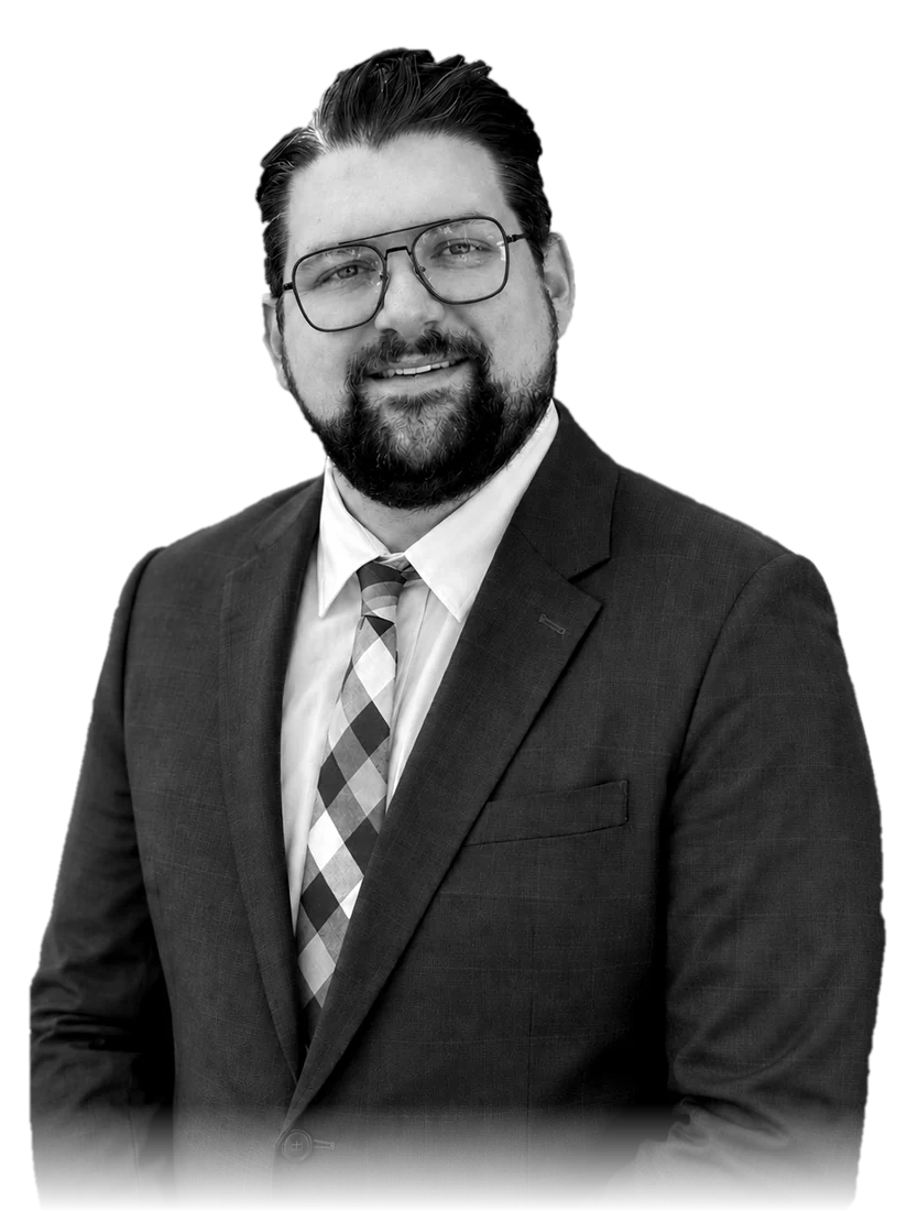 David Kennedy, graphic designer, in a black-and-white portrait